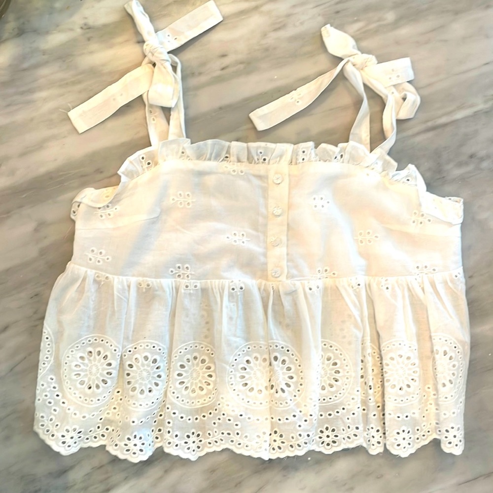 White Eyelet Lace Crop Top with Ruffle